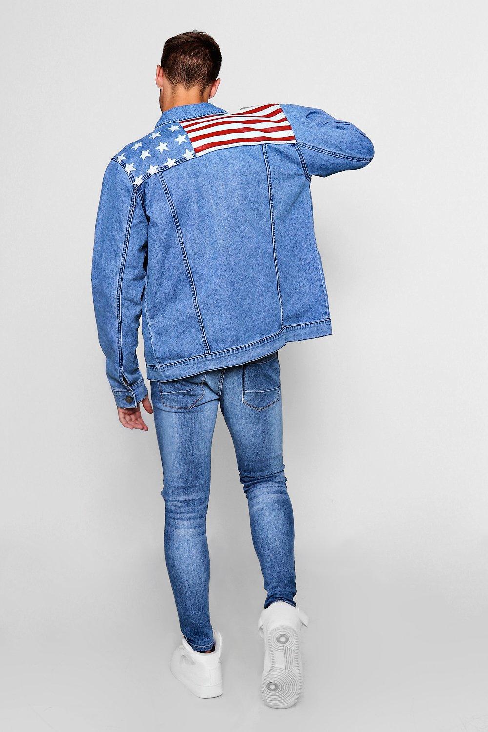 American Flag Print Denim Jacket | boohoo American Flag Print Denim Jacket | boohoo